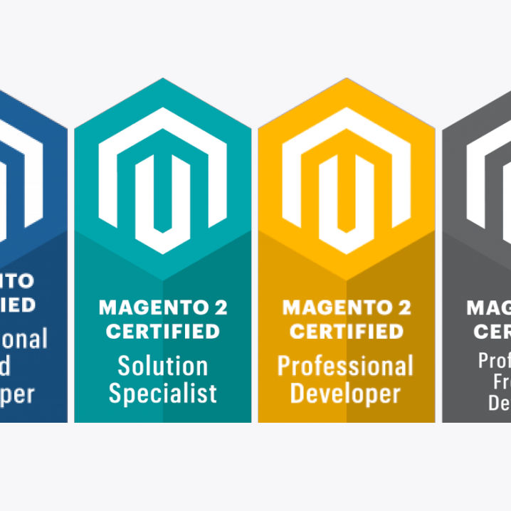 Badges des certifications Magento obtenues par l'équipe Adexos
